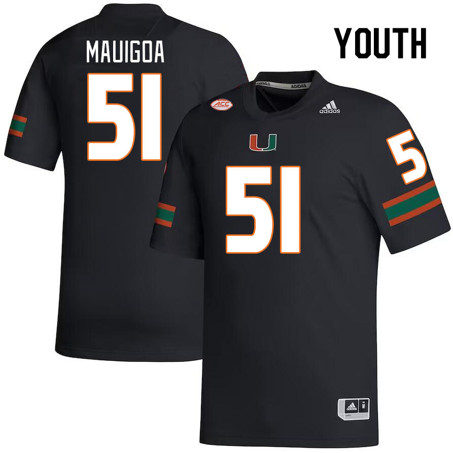 Youth #51 Francisco Mauigoa Miami Hurricanes College Football Jerseys Stitched-Black - Click Image to Close